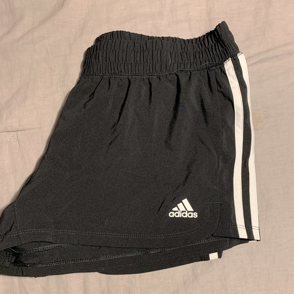 Black with white striped adidas athletic shorts